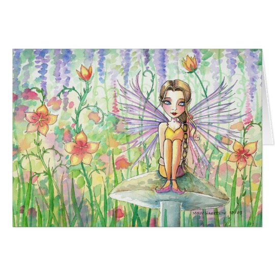 Sweet Flower Fairy on Mushroom Card ~ Blank