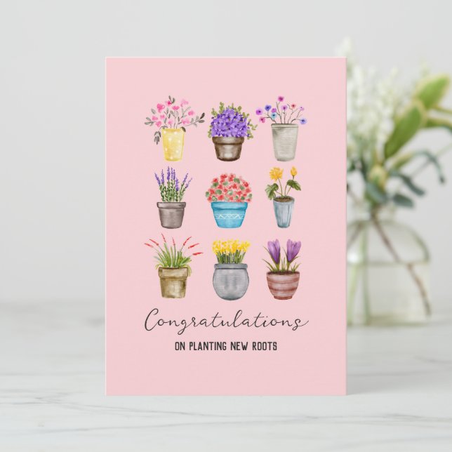 Sweet Flower Plants Welcome Home to New Homeowner  Card (Standing Front)