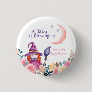 Sweet Flower Witch Cauldron Baby Brewing Shower  3 Cm Round Badge