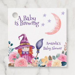 Sweet Flower Witch Cauldron Baby Brewing Shower Favour Tags
