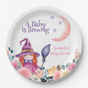 Sweet Flower Witch Cauldron Baby Brewing Shower  Paper Plate