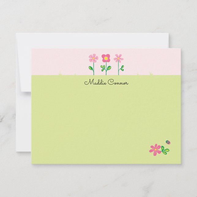 Sweet Flowers in Pink and Green Note Card (Front)