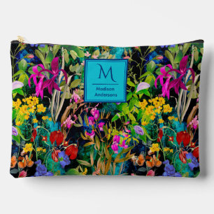 Sweet flowers leaves colourful monogram pattern accessory pouch