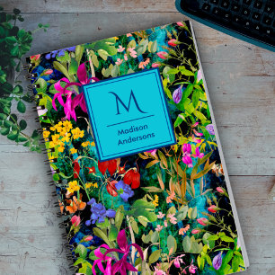 Sweet flowers leaves colourful monogram pattern notebook