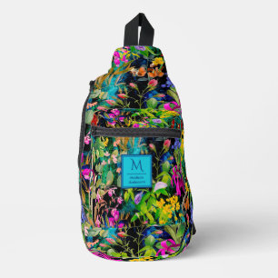Sweet flowers leaves colourful monogram pattern sling bag