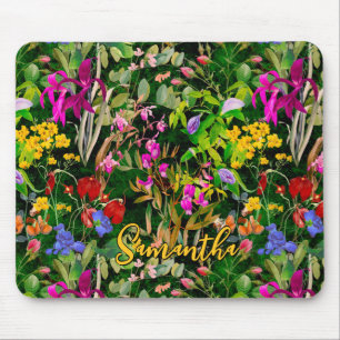 Sweet flowers leaves green monogram pattern mouse mat