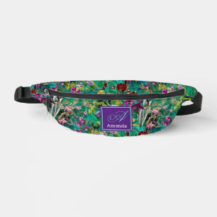 Sweet flowers leaves turquoise monogram printed bum bags