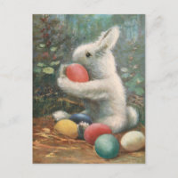 Sweet Fluffy Vintage Easter Bunny and Dyed Eggs