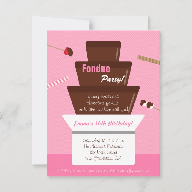 Sweet Fondue Fountain Girls Birthday Party Invitation (Front)