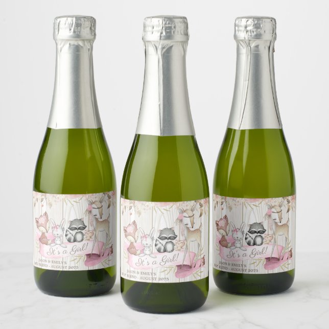 Sweet Forest Woodland Animal Mini Sparkling Wine L Label (Bottles)