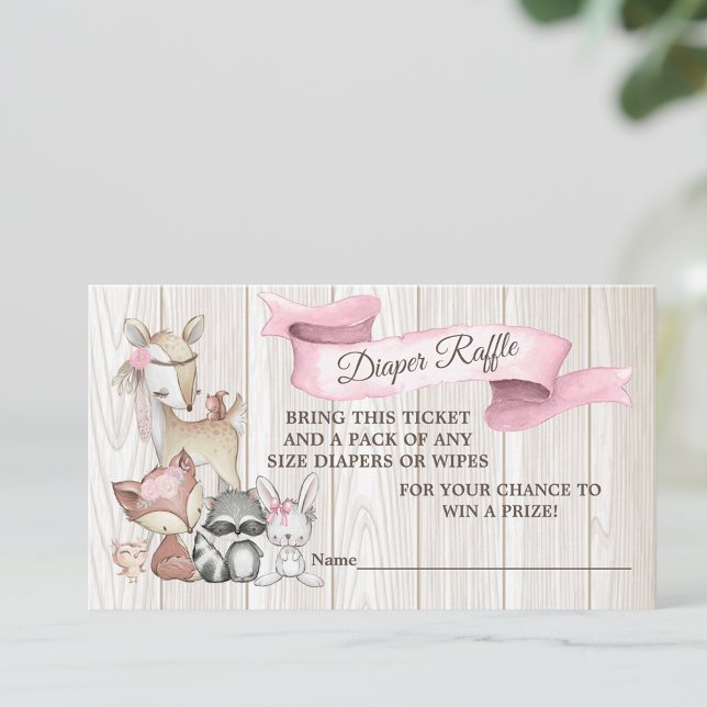 Sweet Forest Woodland Girls Diaper Raffle Business Card (Creator Uploaded)