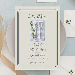 Sweet Fork Spoon Gingham Greenery Rehearsal Dinner Invitation