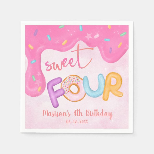 sweet four Pink Frosting Girl's First Birthday  Napkin (Front)