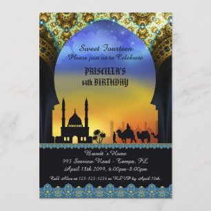Sweet Fourteen birthday invitation, Arabian night Invitation