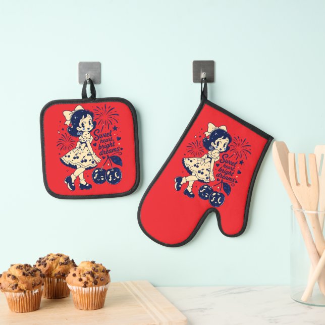 Sweet Fourth of July Independence Day Oven Mitt & Pot Holder Set (Insitu(Hanging))