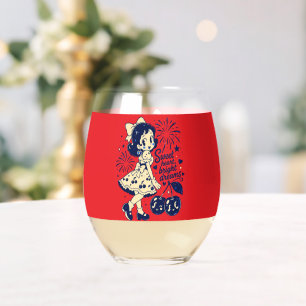 Sweet Fourth of July Independence Day Stemless Wine Glass