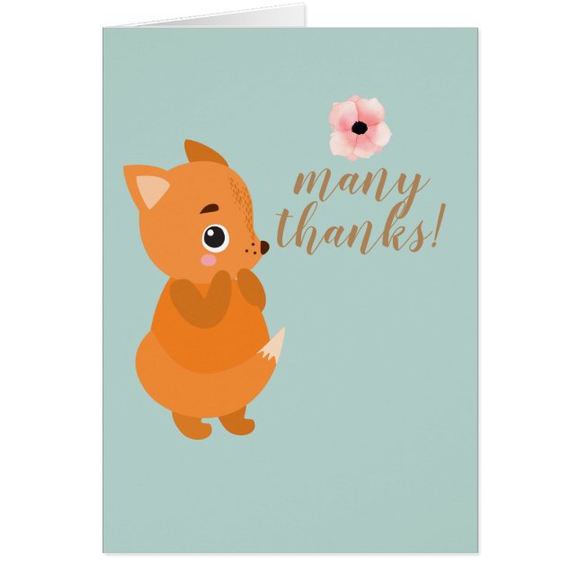 Sweet Fox Baby Shower Thank You Note (Front)