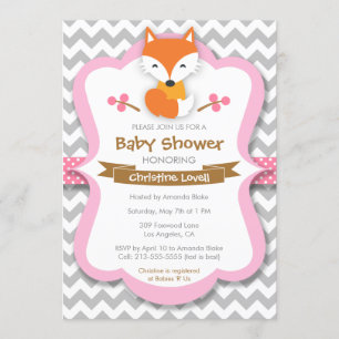 Sweet Fox Pink Baby Shower Invitation