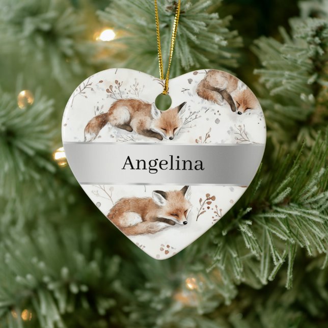 Sweet Fox Silver Ribbon Christmas Ceramic Tree Decoration (Tree)