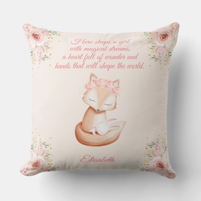 Sweet Fox Snuggling Bunny Personalised Nursery Cushion (Front)