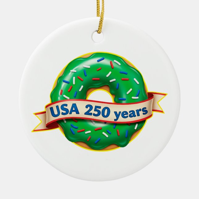 Sweet Freedom Doughnut USA 250 Years  Ceramic Tree Decoration (Front)