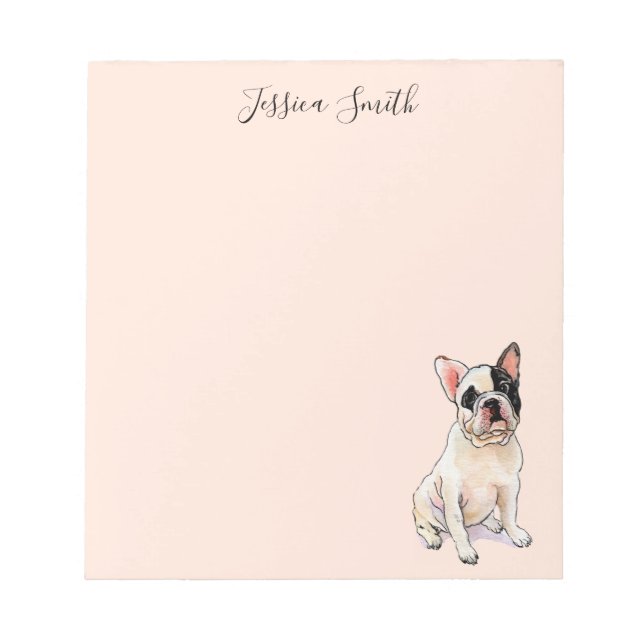 Sweet French Bulldog illustration on Pink Notepad (Front)