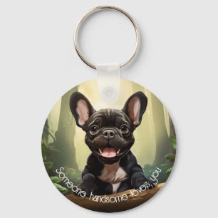 😍Sweet Frenchie puppy in a forest Key Ring