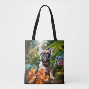 😍Sweet Frenchie puppy in a jungle Tote Bag