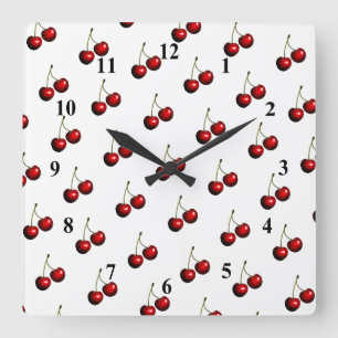 Sweet Fresh Red Cherries Square Wall Clock