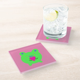 Sweet Frog with Heart Glass Coaster