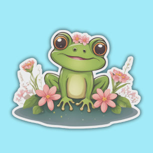 Sweet Frog with Pink Flowers Waterproof