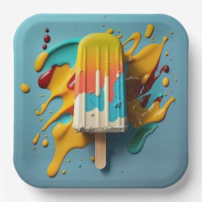 Sweet frozen ice cream. popsicle delicious dessert paper plate (Front)