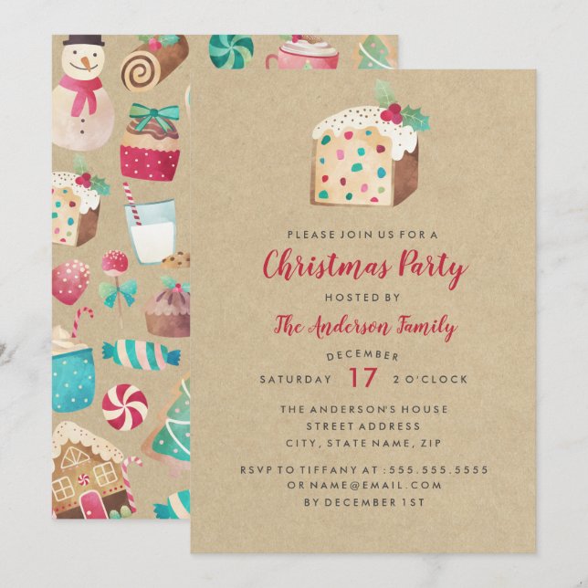 Sweet Fruitcake Christmas Party Invitation (Front/Back)