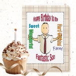 Sweet Fun Adult Son Cartoon Complimentary Birthday Card<br><div class="desc">Let your son know how proud of him that you are on his birthday!  This sweet and complimentary card can be personalised with your birthday message and his name</div>