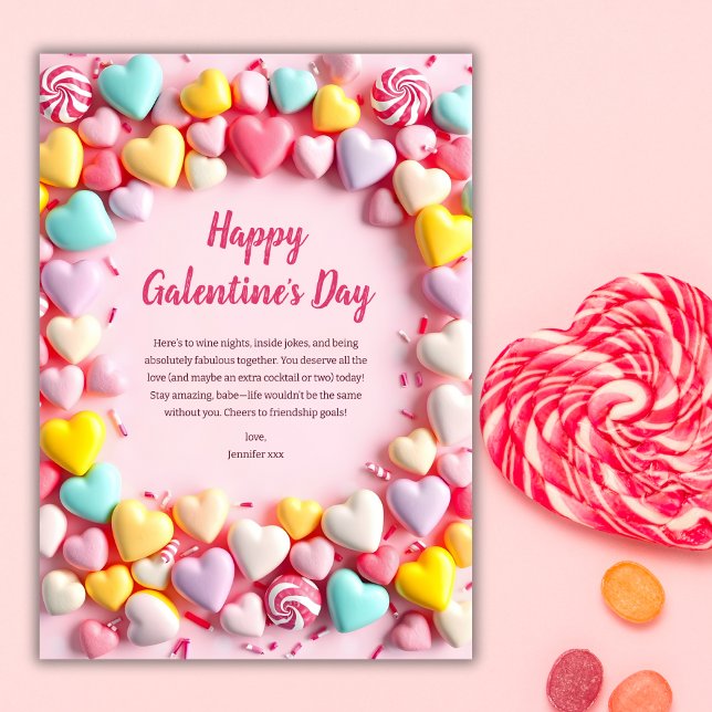 Sweet & Fun Candy Hearts Colourful Galentine's Day Holiday Card (Sweet & Fun Candy Hearts Colorful Galentine's Day Holiday Card)