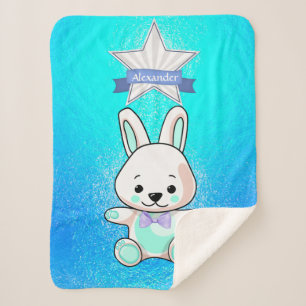 Sweet Funny Smiling Bunny Name Personalise Sherpa Blanket