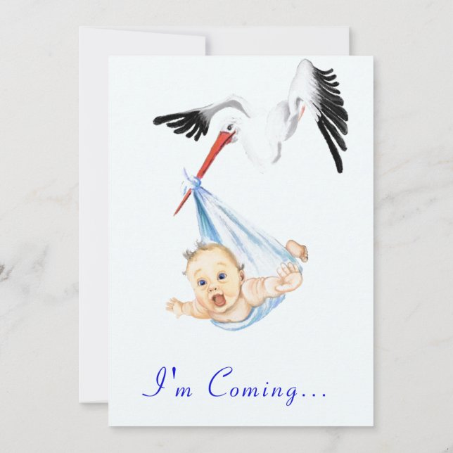 Sweet Funny Stork Baby Shower Invitation (Back)