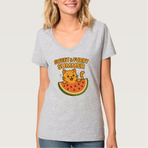 Sweet & Furry Summer – Cute Watermelon Cat T-Shirt
