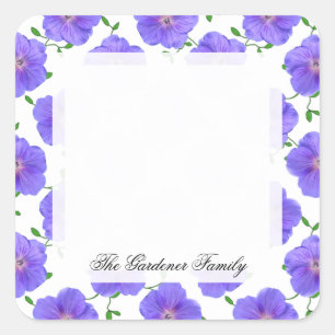Sweet Garden Blue Geranium Flower on any Colour Square Sticker