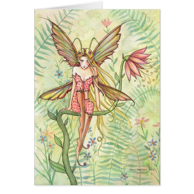 Sweet Garden Bug Flower Fairy Blank Card (Front)