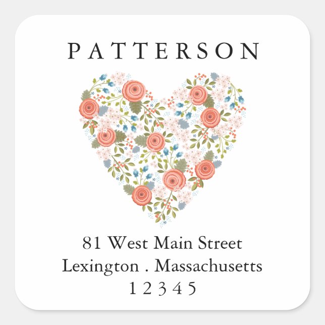 Sweet Garden Floral Heart Return Address Label (Front)