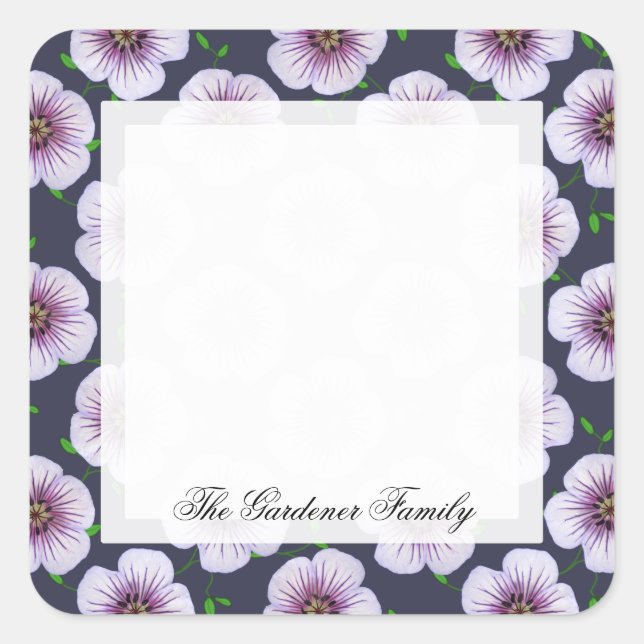 Sweet Garden Pale Blue Geranium Flower any Colour Square Sticker (Front)