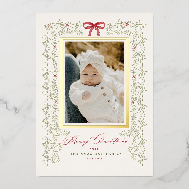 Sweet Garland Gold Painted Christmas Photo Card (Front)