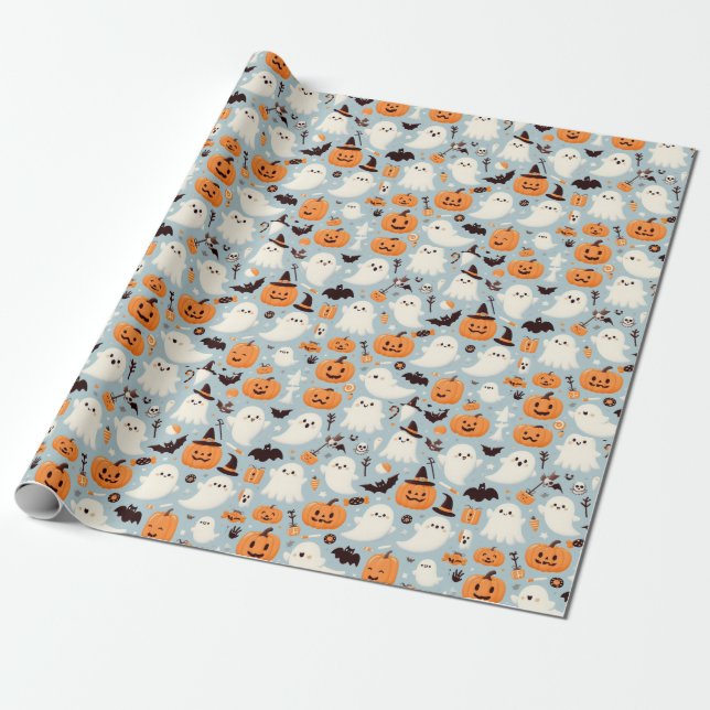 Sweet Ghosts and Pumpkin Delights Halloween Wrappi Wrapping Paper (Unrolled)