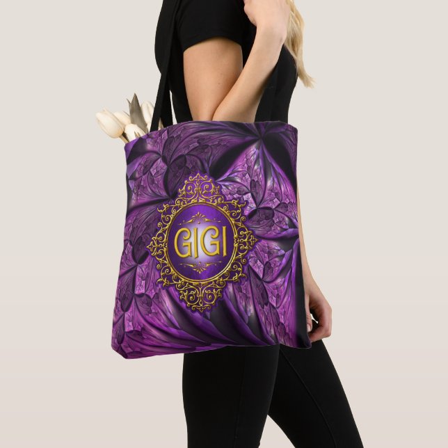 Sweet GIGI Royal Purple & Gold Tote Bag (Close Up)