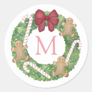 Sweet Gingerbread Candy Canes Christmas Wreath Classic Round Sticker