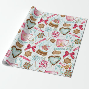 Sweet gingerbread candy snowglobe wrapping paper
