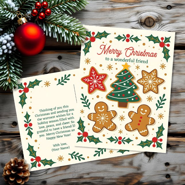 Sweet Gingerbread Cookies Holly Berries Christmas Holiday Postcard (Creator Uploaded)