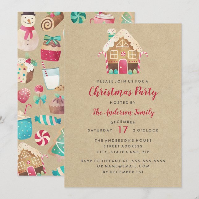 Sweet Gingerbread House Christmas Party Invitation (Front/Back)