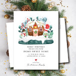 Sweet Gingerbread House Moving Announcement  Postcard<br><div class="desc">This festive Christmas moving announcement card features an adorable Christmas gingerbread house with Mr. & Mrs. Snowmen. The card is perfect for sending to friends and family during the holiday season to let them know about your new address. The front of the card features the Christmas ornaments and the saying...</div>